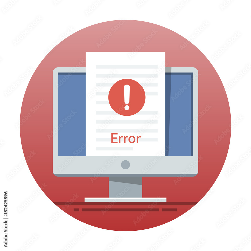 Poster error icon on the monitor screen. flat vector illustration for mobile application or web site interf