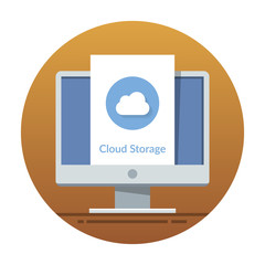 Cloud storage icon on the monitor screen. Flat vector illustration for mobile application or web site interface.