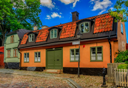 Traditional old scandinavian houses in Sodermalm island of Stockholm Sweden