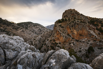 View of the landscape around Anavatos village on Chios island in Greece.

