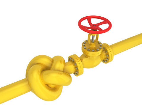 Oil pipe with knot. Transit crisis concept