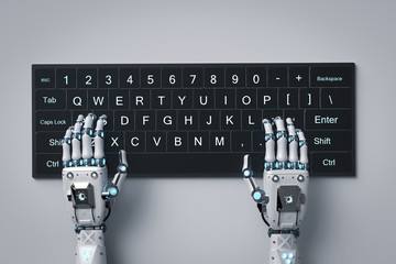 robot hand with keyboard
