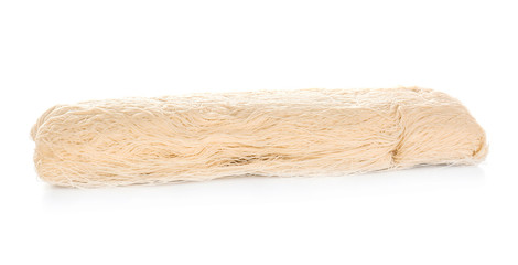 Shredded thin dough on white background