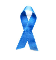 Blue ribbon on white background. Cancer awareness concept