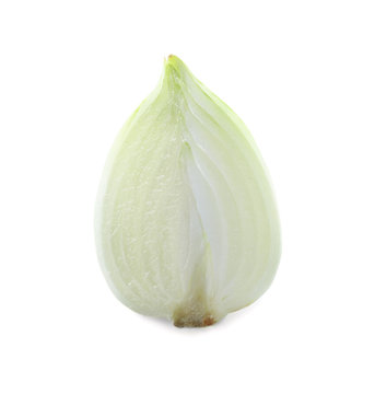 Fresh slice of onion on white background