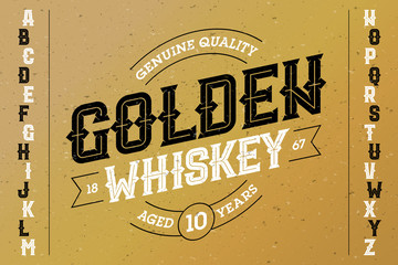 Vintage style font with sample design. Ideal for any labels design in vintage style such as whiskey, absinthe, scotch, gin, rum, bourbon etc