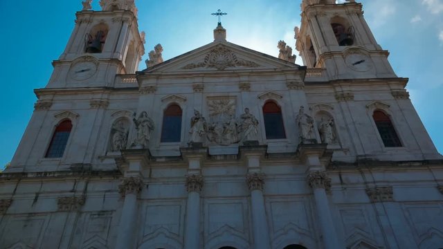 Establishing shot of the Basilica da Estrela in Lisbon, Portugal. The basilica was finished in 1790 and the first church in the world dedicated to the Sacred Heart of Jesus.