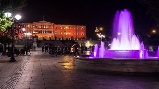 syntagma square time lapse with orange color of parliament  because against of violance for womens