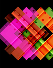 Colorful triangles and arrows on dark background