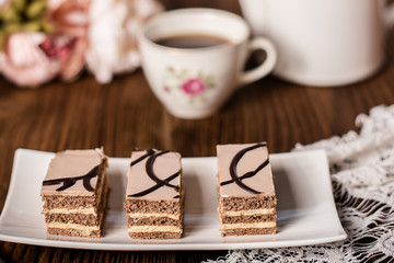 afternoon tea with sweet cake 