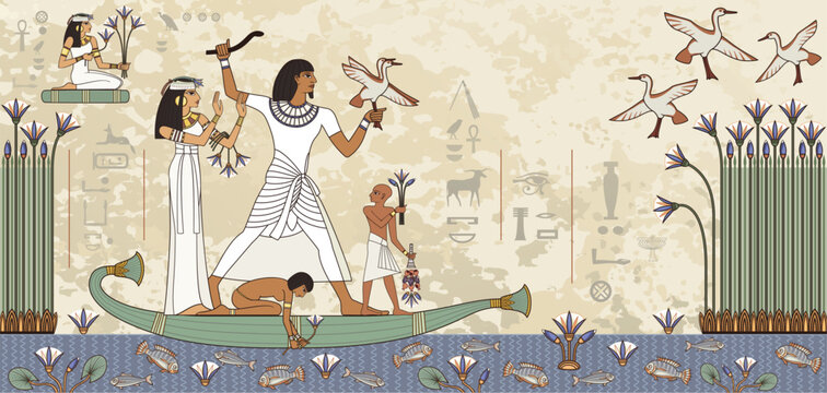 Murals with ancient egypt scene.Ancient egypt banner.