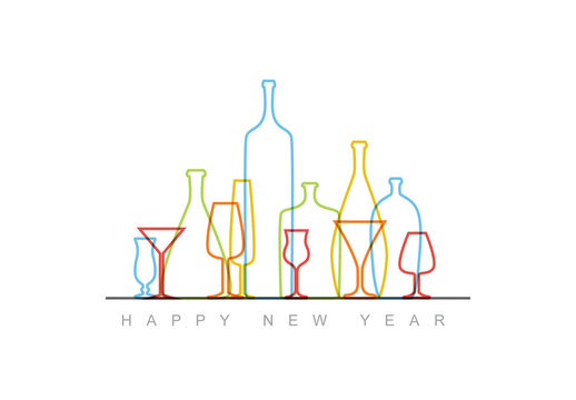 Colorful Outlined Cocktail Glasses New Year Flyer