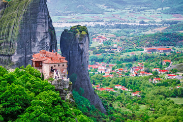 The Holy Monastery of Grand Meteoran in Meteora mountains, Thessaly, Greece. UNESCO World Heritage...