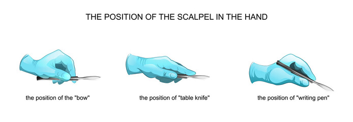 the position of the scalpel in the hand