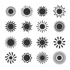 sun flat vector icon set on white background