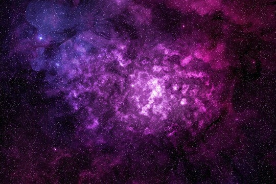 purple nebula and glowing cosmic dust in outer space