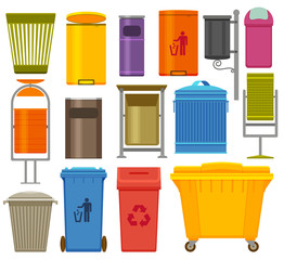 Trash containers colorful icons set. Vector illustration