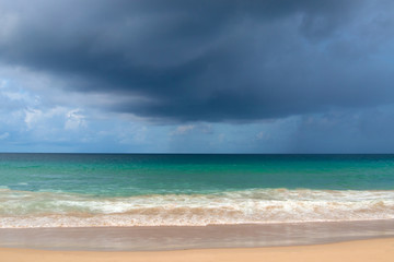 Fototapeta na wymiar Cloudy storm in the sea before rainy tornado storms cloud above the sea monsoon season storm.
