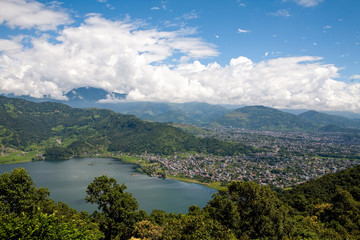 Fototapeta na wymiar Nepal, Pokhara, Himalayas. Top view of the Phewa lake. 