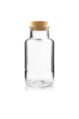 Empty glass bottle with cork isolated on white background with clipping path