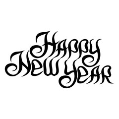Happy New Year. Festive vector illustration with black inscription on white background. Composition with a rupture