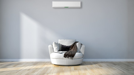 Modern bright interior with air conditioning, 3D rendering illustration