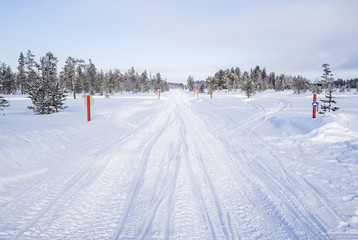 Snowmobile trail in Northern Finland