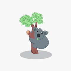 vector illustration of Cute koala holding tree