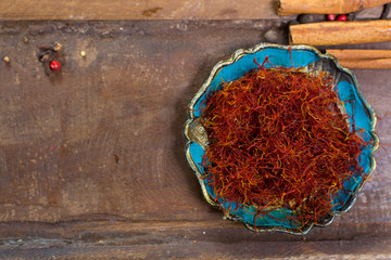 Real red dried saffron spice, tasty ingredient for many dishes