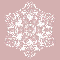 Elegant round white ornament in classic style. Abstract traditional pattern with oriental elements, Classic vintage pattern