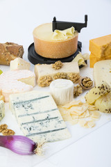 Käseplatte vor weissem Hintergrund, Freisteller