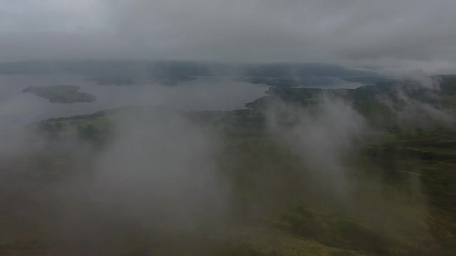 Aerial view over Loch Lomond from conic hill, Scotland