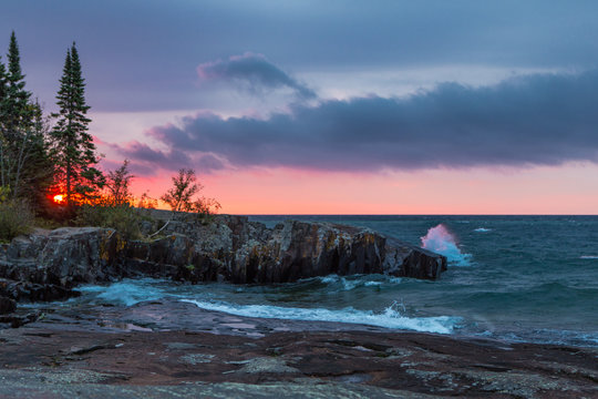 Lake Superior Sunrise With A Rocky Coastline