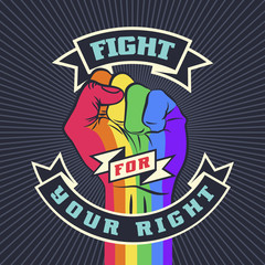 Fototapeta premium Vintage lgbt propaganda lettering quote with hand