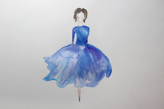  Drawing of a girl in a blue aquarcloth dress