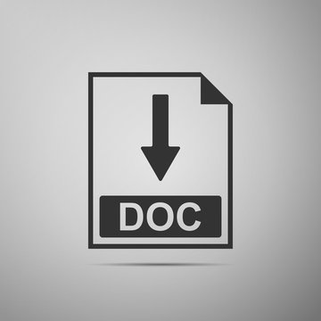 DOC file document icon. Download DOC button icon isolated on grey background. Flat design. Vector Illustration
