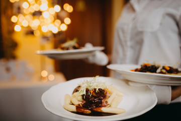 Serving dishes on the plates