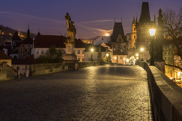 Fototapeta na wymiar Famous Charles bridge in twilight, Prague, Czech Republic