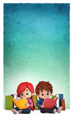 niños felices leyendo libros