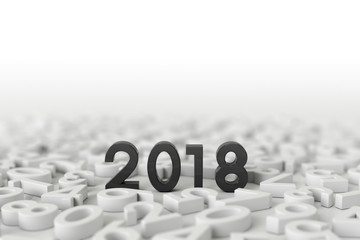 New Year 2018. black text Concept illustration. on white background. 3d render