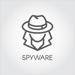 Spyware icon in outline design. Abstract figure of mysterious man contour label. Spy sign. Computer protection against viruses and attacks. Vector illustration