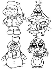 Cute winter characters for coloring book