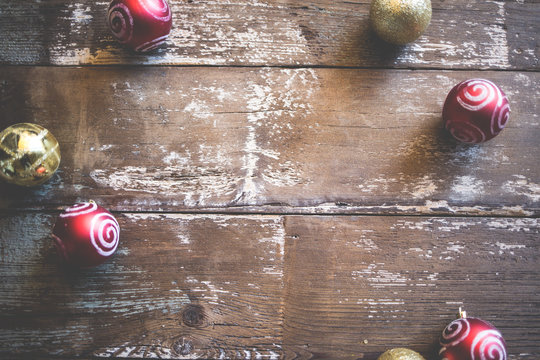 Christmas Background With Red And Gold Ornaments