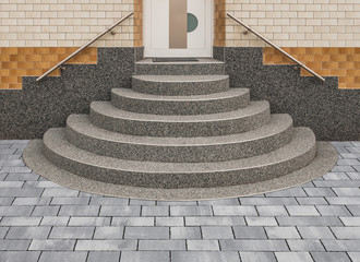 Steinteppich Treppe positive Kegeltreppe in grau mit Kieselbeschichtung - Stone carpet staircase...