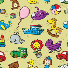 vector seamless pattern with collection of cute toys