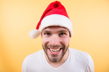 Man santa happy smiling on orange background