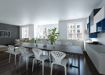 Modern spacious room with long table