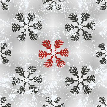 Christmas seamless Background with red grungy snowflake symbol. Design On white Textured Background