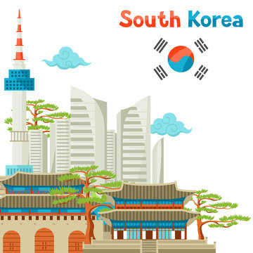 South Korea historical and modern architecture background design