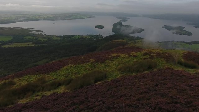 Aerial view over Loch Lomond from conic hill, Scotland